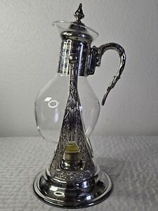 Vintage Silver Plated Ornate Tipping Coffee Tea Corning Carafe Candle Warmer