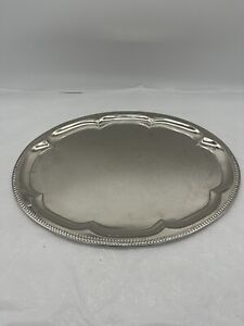 Vintage Silver Metal Serving Platter Ornate Plate Oval Dish Reflective Tray 18 