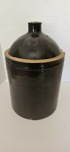 Antique Whiskey Jug Crock 15 Brown Stoneware 3 Gallon Hand Pulled Handle