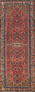 Vintage Pink Wool Hamadan Runner Rug 3x11 Traditional Hand Made Hallway Carpet