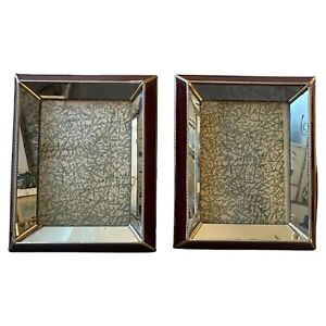 Two 1930s Art Deco Brass Burgundy And Mirrored Glass Italian Picture Frames