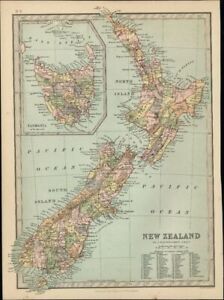 New Zealand Tasmania Van Diemen S Land Pacific 1882 Antique Lithographed Map