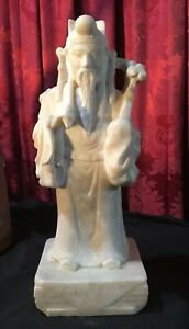 17 Antique Carved Alabaster Marble Figural Statue Of A Chinese Figure