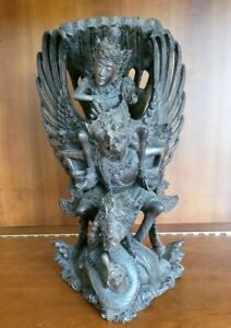 Antique Carved Ebony Wood Sculpture Vishnu Riding Garuda Njana Tilem Rare