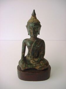 Antique Thai Bronze Gilt Buddha Statue Figure