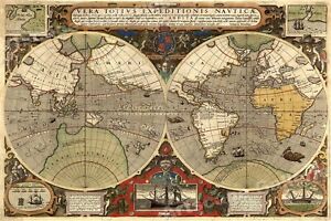 1595 Sir Francis Drake S Old World Voyages Exploration Map Poster 24x36