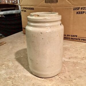 Antique White Glazed Stoneware Fruit Canning Jar Type Crock 1890s Qt Nice Old
