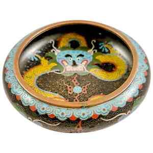 Antique Qing Dynasty Chinese Dragon Design Cloisonn Enamel Brush Washer Bowl