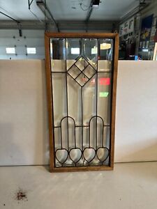 Antique Beveled Clear Leaded Glass Window 29 X 14 