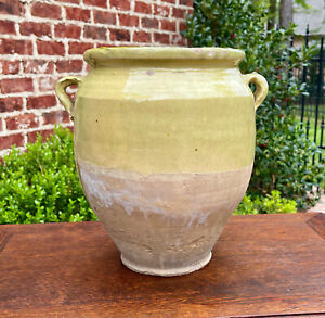 Antique French Country Confit Pot Pottery Jug Glazed Greenish Yellow Large 2