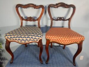 Pair Antique 19th Century Set Of Rosewood Chairs Hand Carved Balloon Back