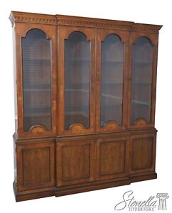62564ec Henredon Yew Wood English Style Breakfront Bookcase Cabinet