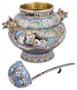 An Enamelled Silver Gilt Bowl And Ladle Russian Style Feodor Ruckert