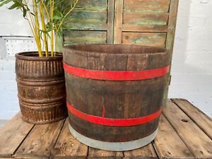 Vintage French Oak Wine Press Barrel Garden Planter Olive Tree Log Basket