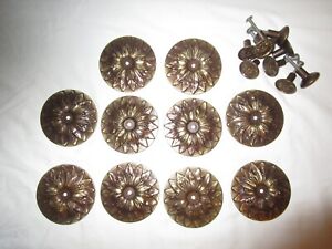 Antique Look Bronze Color Metal Flower Backplate W Knobs For Dresser Set Of 10