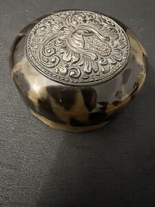 Antique Vintage Victorian Era Trinket Box Snuff Box Sterling Silver Top Repousse