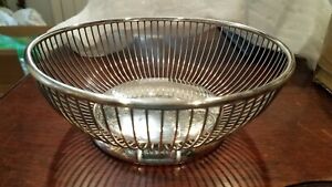 Vintage Silver Plated 8 Round Wire Basket 3 Tall Made In Italy Good Cond 