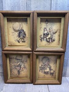 4 Vintage Holly Hobbie 3d Shadow Box Wood Framed Picture Art Layered Paper 6 X5 