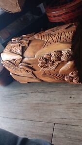 Hand Carved Vintage Antique Wooden Box 