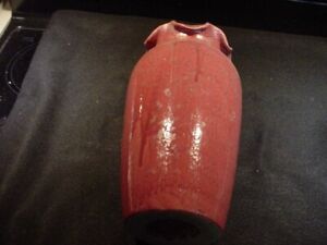 Large Old Red Glazed Ruffle Rim Vase Nc Must See Well Made