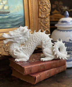 Noble Rare White Chinoiserie Blanc De Chine Mantle Imperial Temple Dragon 10 5 