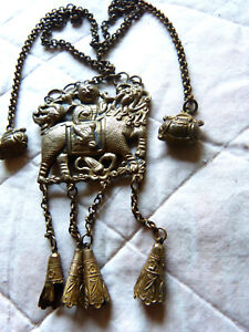 Antique Chinese Silver Qilin Kylin Dragon Pendant Necklace