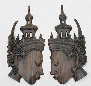 2 Exotic Hand Carved Ramayana Hangings Bali Indonesia Age Unknown Cocobolo Wood