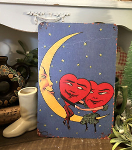 Heart Moon Distressed Retro Style Advertising Metal Sign 12x8 Valentines Day