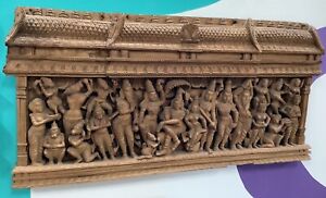 Antique Wood Carving Temple Door Wall Panel India Asia Hindu God 38 X18 Approx