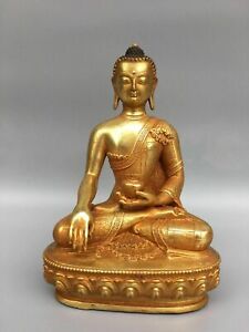 8 Old Antique Tibetan Buddhism Temple Bronze Gilt Shakyamuni Buddha Statue