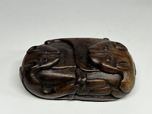 Antique Chinese Hardwood Carved Beasts Scholar Ink Box