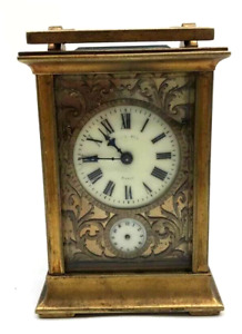 Beautiful Antique Used Old Coach Clock France 19th Century Bronze 8 6 5 Cm Gift