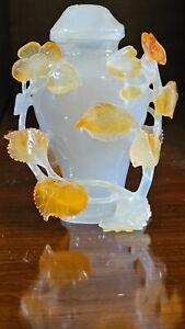 Antique Chinese Agate Carnelion Snuff Jar 4 With Vines And Floral Pattern