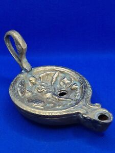 Antique Roman Styled Heavy Bronze Oil Lamp In The Form Of A Swan Goddess Nike