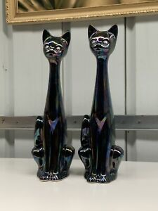 Vtg Pair 1960s Luster Ware Glaze Cat Vases 13 5 High Mid Century Mcm Free P P