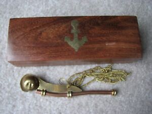 Boatswain 5 Brass Copper Whistle W Chain Bosun Call Pipe Nautica Wbox