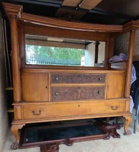 Antique Oak Mirrored Sideboard Server Buffet Carved With Claw
