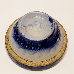 Antique Primitive Stoneware Salt Glaze Chain Rings Blue 5 25 Mixing Bowl