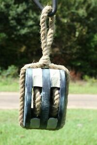 Weathered Look Wood Boat Rope Pulley 14 1 2 Wp 1