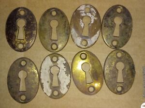 4 Pairs Antique Brass Oval Skeleton Key Hole Covers Escutcheon Plates Vintage