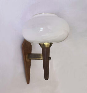 Vintage Design Sconce Italy 1950s 1960s Mcm Wall Lamp Glass Brass Wood Stilnovo