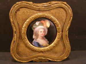 Antique French Lady Woman Miniature Portrait Painting Bronze Jewelry Trinket Box