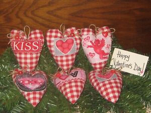 Country Decor 6 Red Check Hearts Bowl Fillers Handmade Gifts Valentine Ornaments