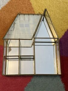 Vintage Nanco Brass Glass Mirrored House Curio Display Cabinet Wall Shelf House