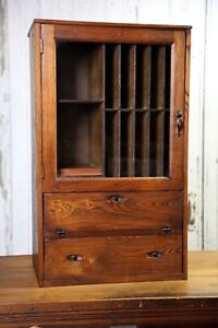 Antique Oak Cabinet Flashlight Display Case General Store Wood Glass Apothecary