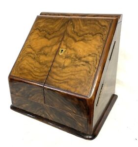 Antique Victorian Table Top Walnut Stationary Box Writing Box With Calendar