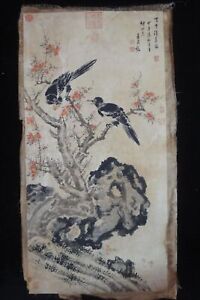 Very Large Old Chinese Hand Painting Flowers And Birds Yuanshangtong Marks