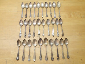 Sterling Souvenir Spoons Mixed Lot Of 30 Rough For Scrap Or Restore 521 Grams