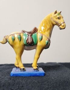 Glazed Pottery Tang Dynasty War Horse Statue Figurine Stamped