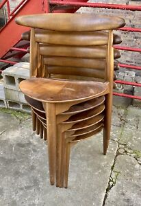 Hans Wegner Teak Heart Stacking 6 Chair Set Mid Century Danish